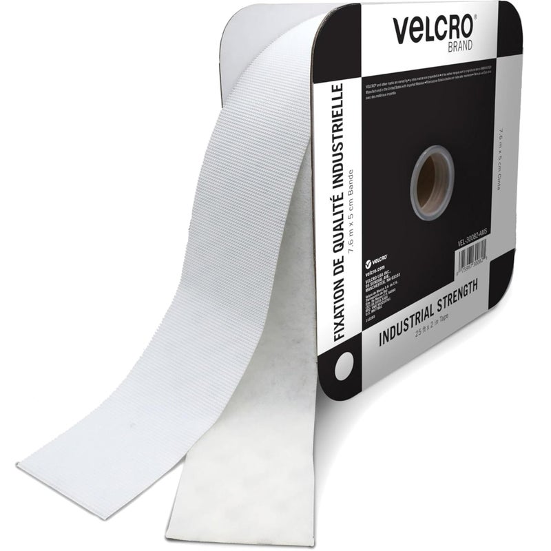 Velcro شريط فيلكرو العلامة التجارية الثقيل مع لاصق | 25 قدم لفة بالجملة بعرض 2 بوصة | يحمل 10 أرطال، أبيض | قوة صناعية قوية للتثبيت للاستخدام الداخلي أو الخارجي (30082) - Image 1